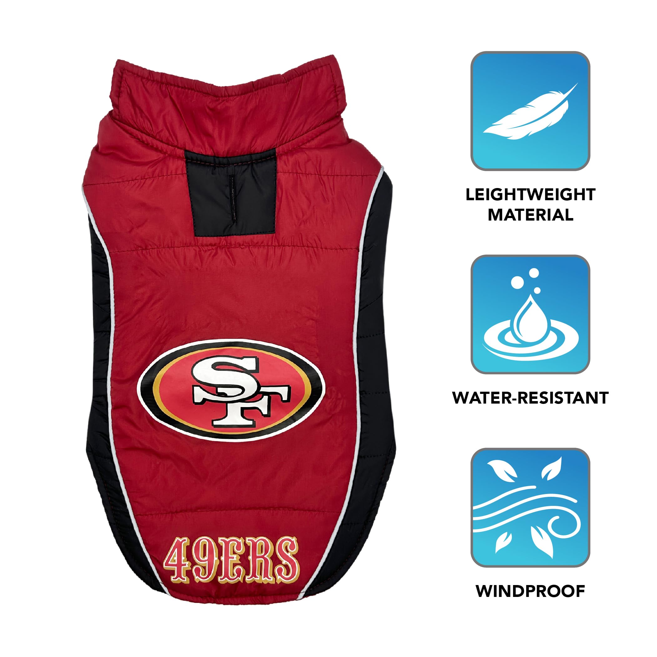 Nfl San Francisco 49Ers Puffer Vest For Dogs & Cats, Size Large. Warm, Cozy, And Waterproof Dog Coat, For Small And Large Dogs/C